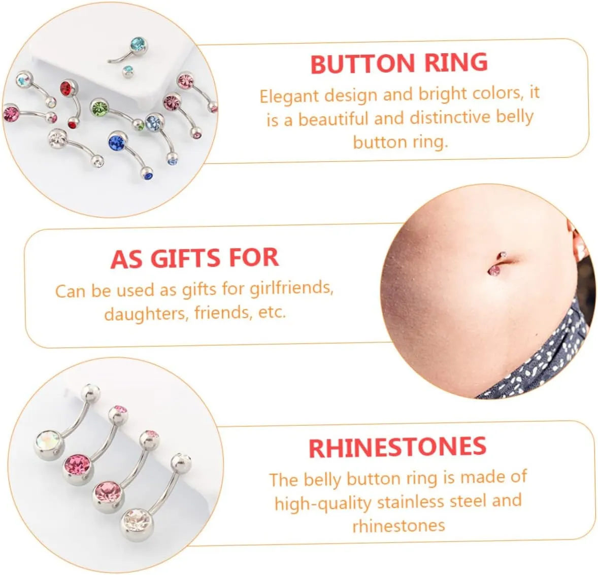 1 21pcs Navel Ring Fashion Navel Studs Fashion Belly Jewelry Short Navel Ornaments