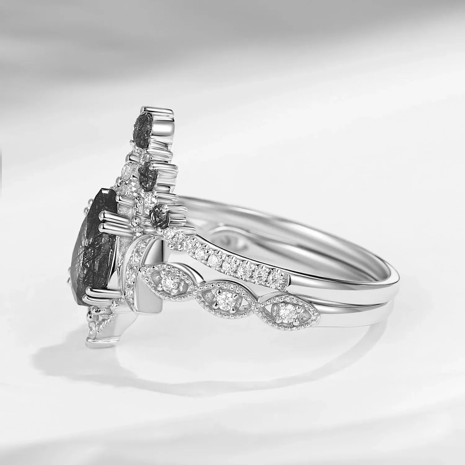 1 Carat Pear Shaped Gemstone Ring Set 2PCS Moon Gemstone Engagement Rings for Women S925 10K 14K 18K Gold Art Deco Gemstone Wedding Rings Set Bridal Set Promise Rings Birthday Christmas Gifts