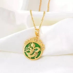 1 Green Jade Stone Dragon Pendant Necklace Amulet Protection Necklace