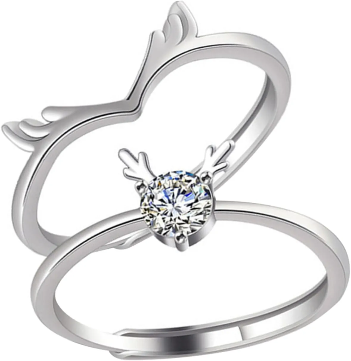 1 Pair Couple Matching Rings Adjustable Antlers Design for Valentine's Day Present Lightweight Sturdy Promise Rings Chic Lover Jewelry for Daily Wear