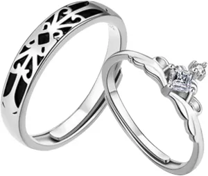 1 Pair Couples Ring Jewelry Trendy Engagement Promise Ring Rhinestone Adjustable for Women