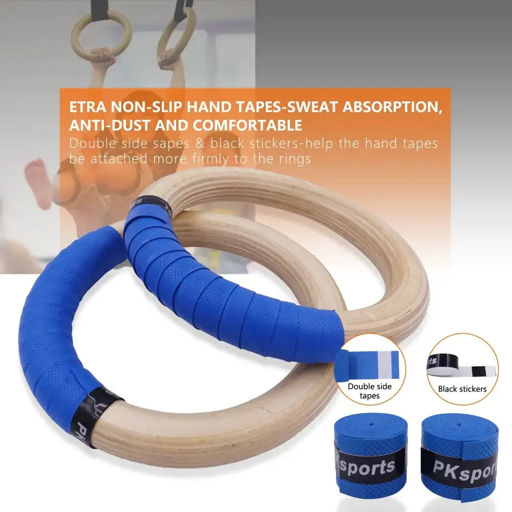 1 Pair Pull Up Wooden Gymnastic Ring Grip with Straps and Anti-slip Tape