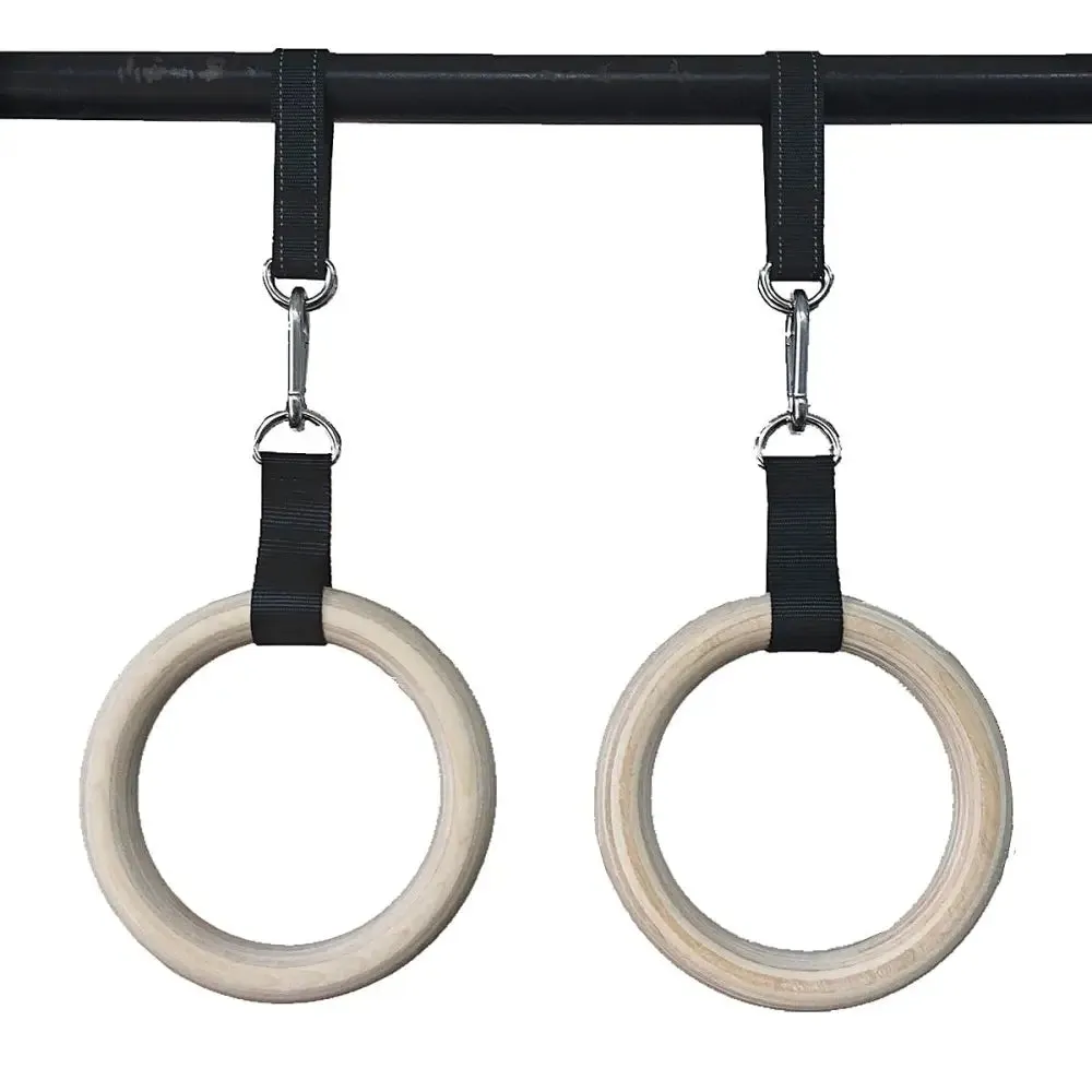 1 Pair Pull Up Wooden Gymnastic Ring Grip with Straps and Anti-slip Tape
