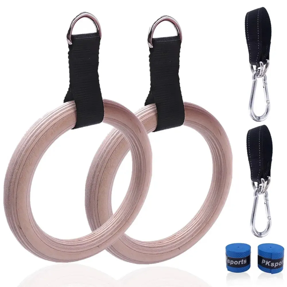 1 Pair Pull Up Wooden Gymnastic Ring Grip with Straps and Anti-slip Tape