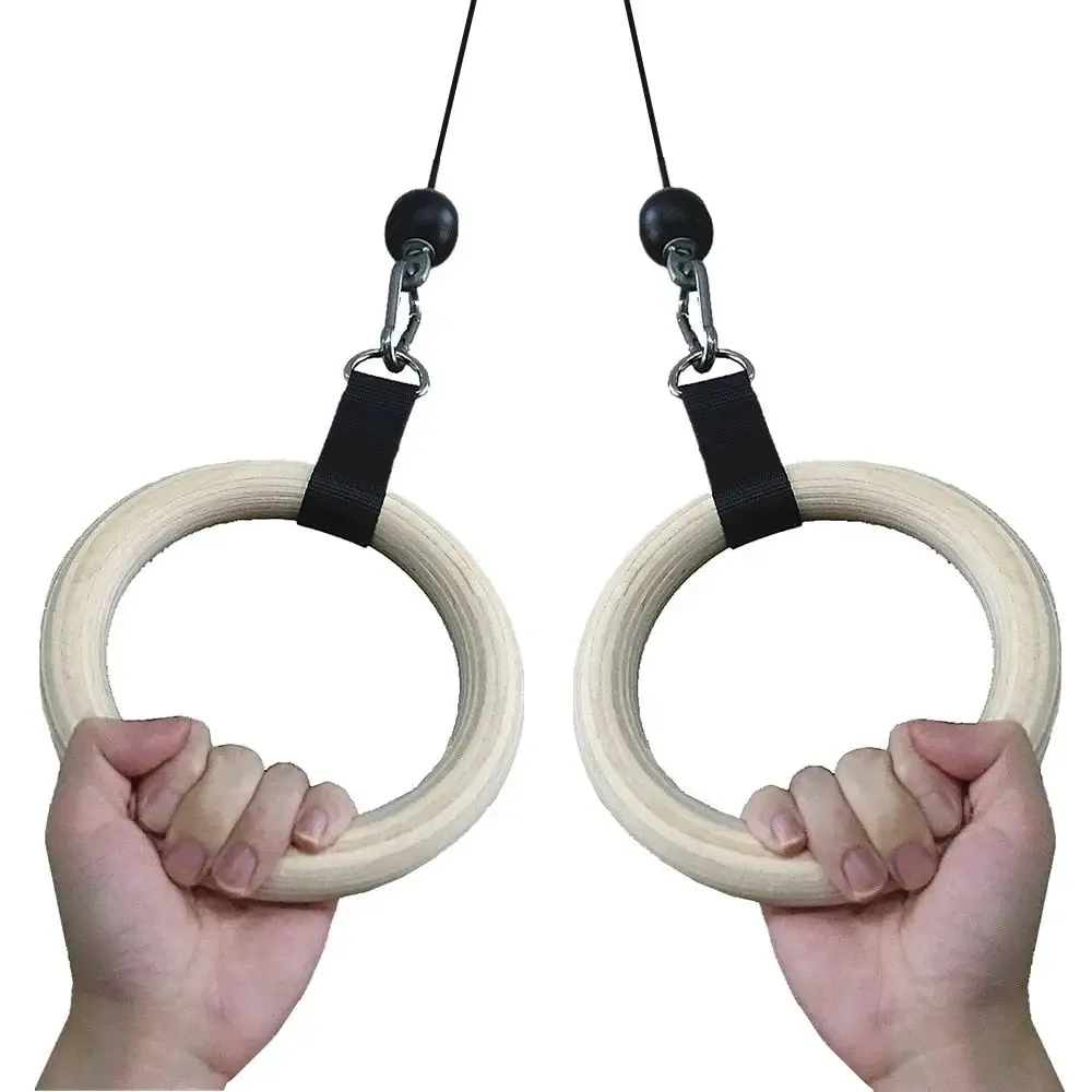 1 Pair Pull Up Wooden Gymnastic Ring Grip with Straps and Anti-slip Tape