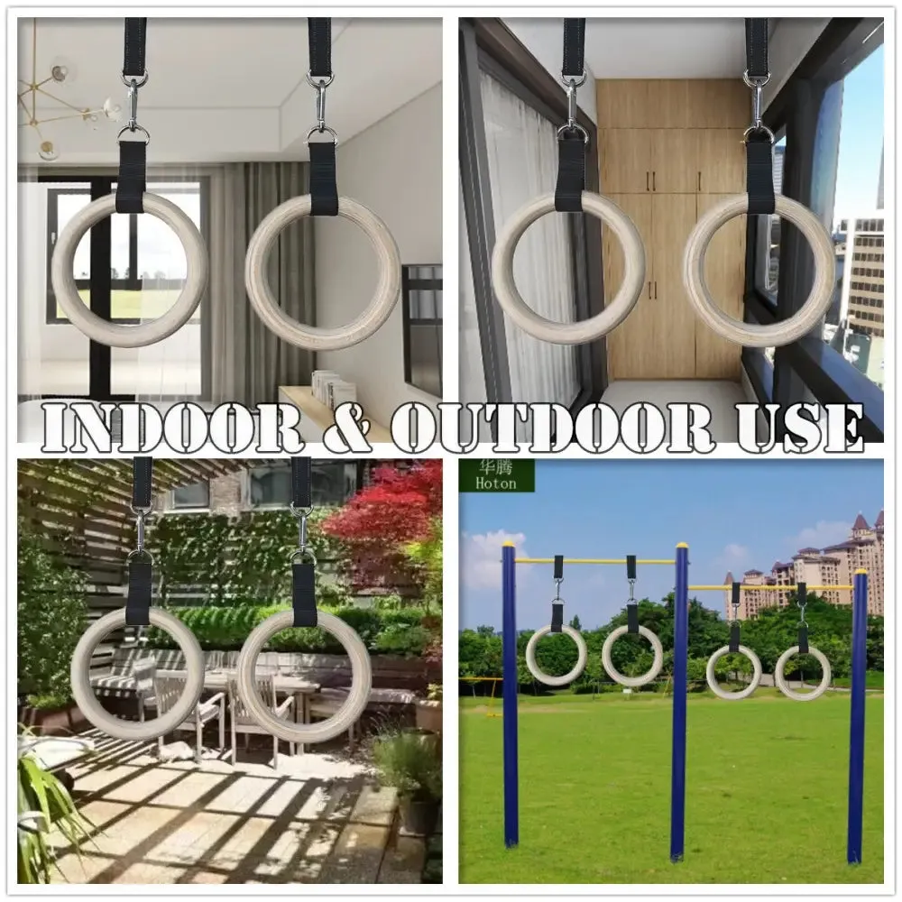 1 Pair Pull Up Wooden Gymnastic Ring Grip with Straps and Anti-slip Tape