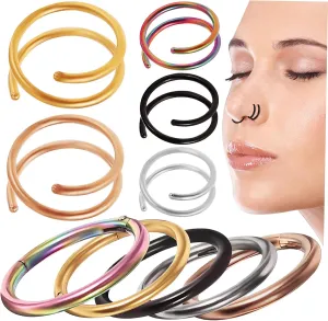 10pcs Stainless Steel Nose Rings Painless Spiral Nose Hoops Fashion Jewelry for Women for Parties Dance Performances