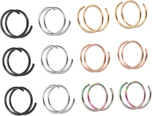 12Pcs Colorful Spiral Nose Rings Hoops for Nose Piercing Lightweight and Skin Friendly Jewelry for Everyday Wear and Special