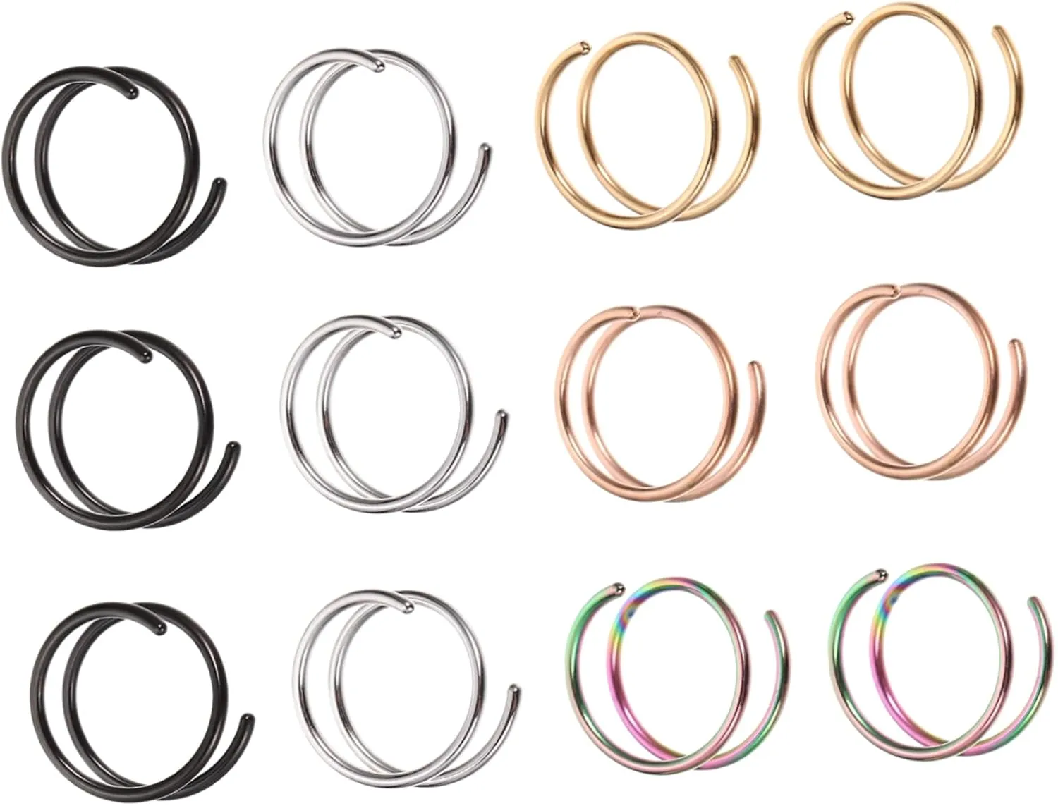 12Pcs Colorful Spiral Nose Rings Hoops for Nose Piercing Lightweight and Skin Friendly Jewelry for Everyday Wear and Special