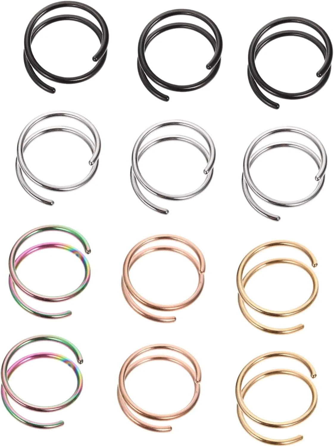 12Pcs Colorful Spiral Nose Rings Hoops Nose Piercings Lightweight Skin Friendly Jewelry for Parties Festivals and Everyday Wear