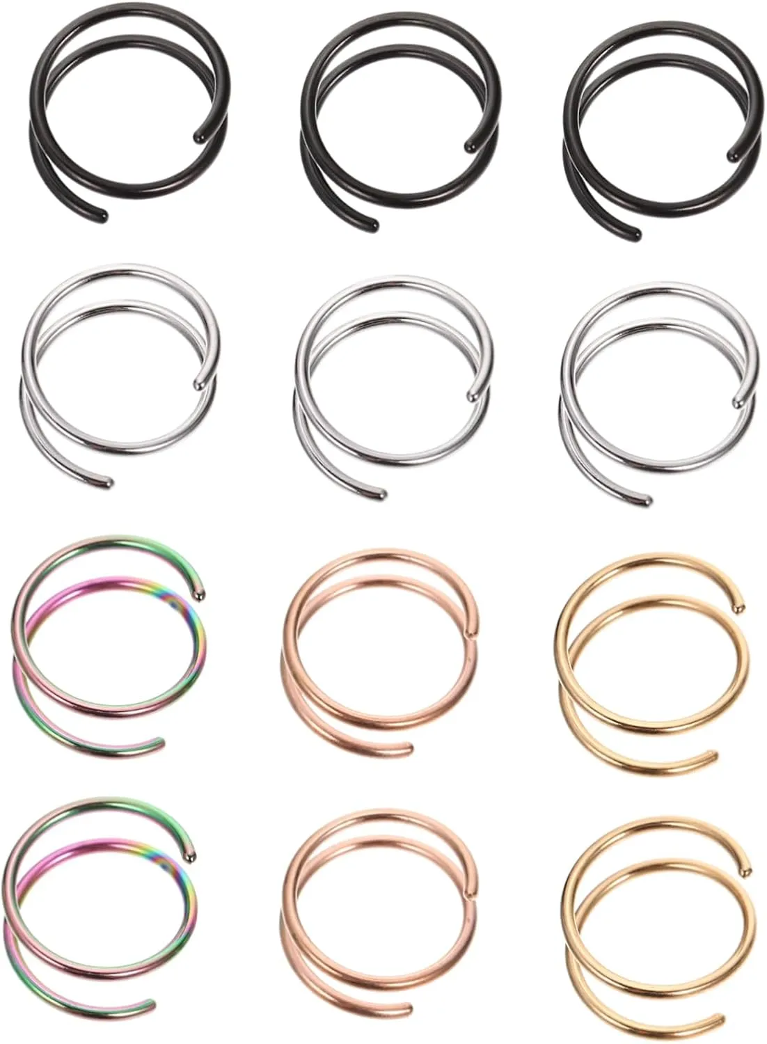 12Pcs Spiral Nose Hoops Rings Jewelry Colorful Piercing Hoops Comfortable Skin Friendly for All Ages Tightness Any Occasion