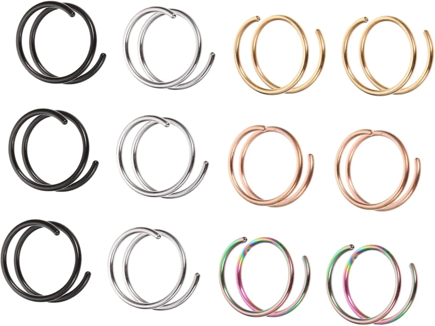 12Pcs Spiral Nose Rings Hoops Colorful Nose Jewelry for Comfortable Piercing Tightness for Parties and Costumes Skin Friendly Design
