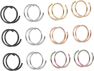 12Pcs Spiral Nose Rings Hoops Colorful Nose Piercing Jewelry for Women Lightweight for Parties Costumes