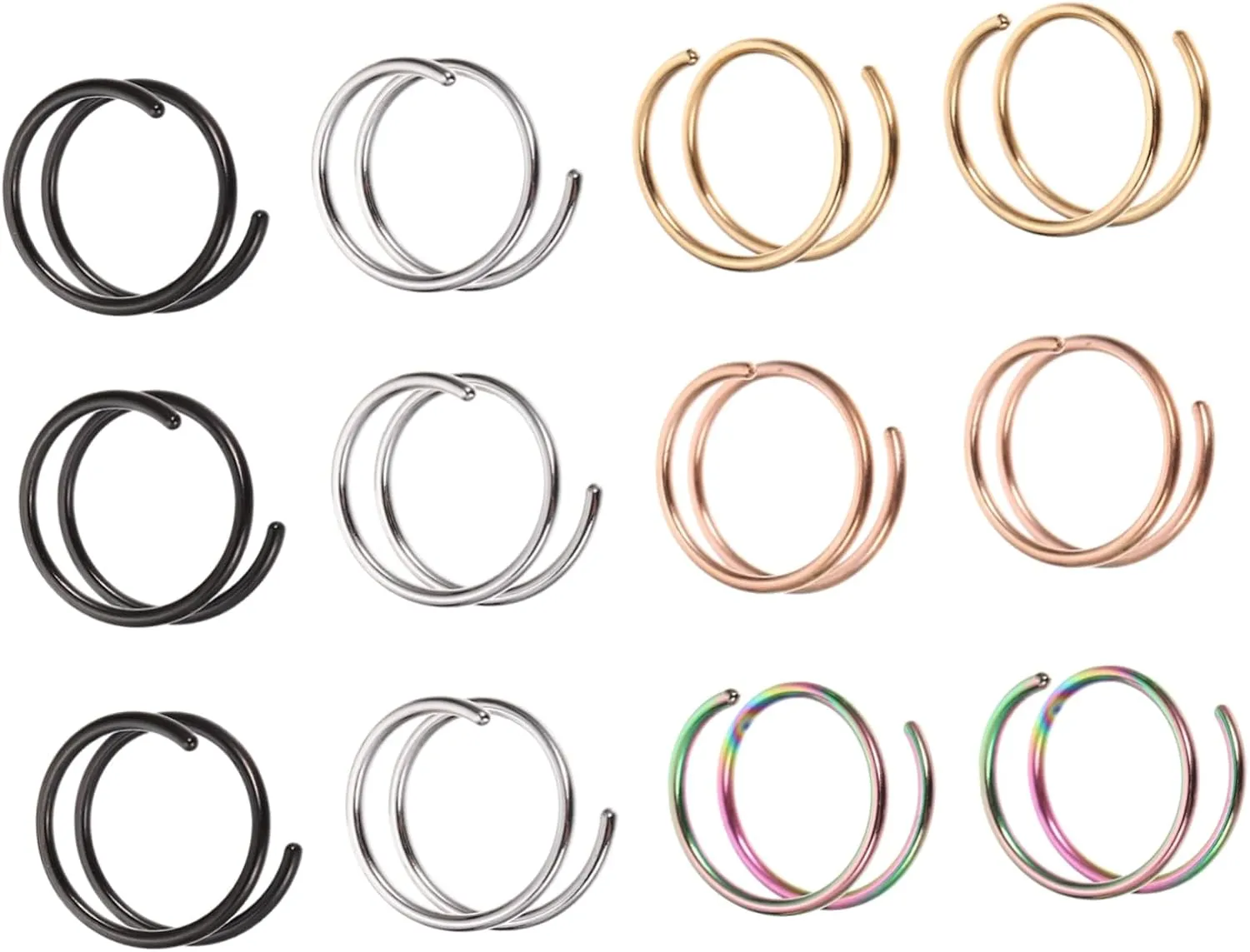 12Pcs Spiral Nose Rings Hoops Colorful Nose Piercing Jewelry for Women Lightweight for Parties Costumes