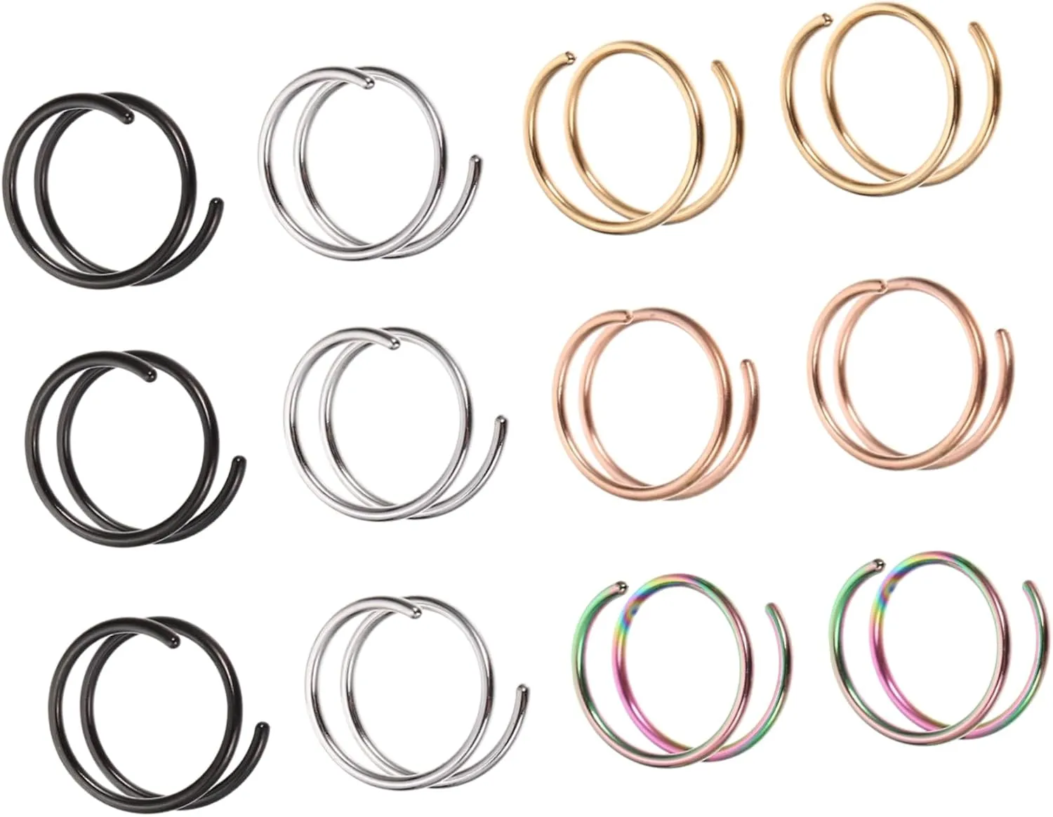 12Pcs Spiral Nose Rings Nose Jewelry Hoops Decorative Piercing Rings and Colorful Options