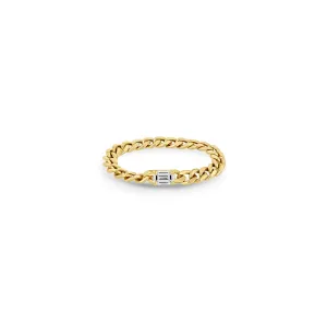 14k Emerald Cut Diamond Small Curb Chain Ring