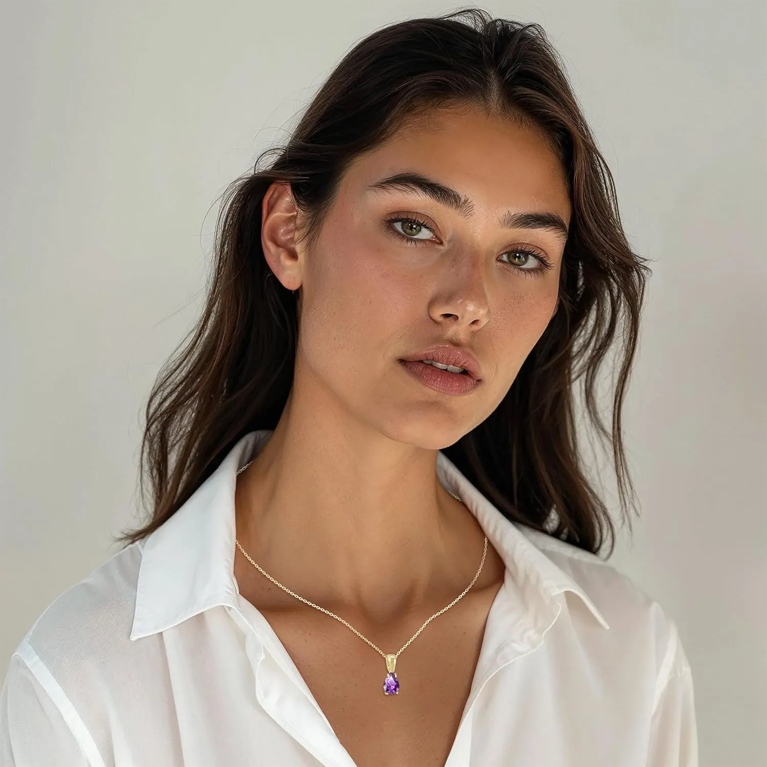 14K Gold Plated Amethyst Necklace for Women - February Birthestone Teardrop Necklace - Gold Jewelry for Women - Dainty Gold Necklace - Everyday Necklaces - Gold Necklaces for Women