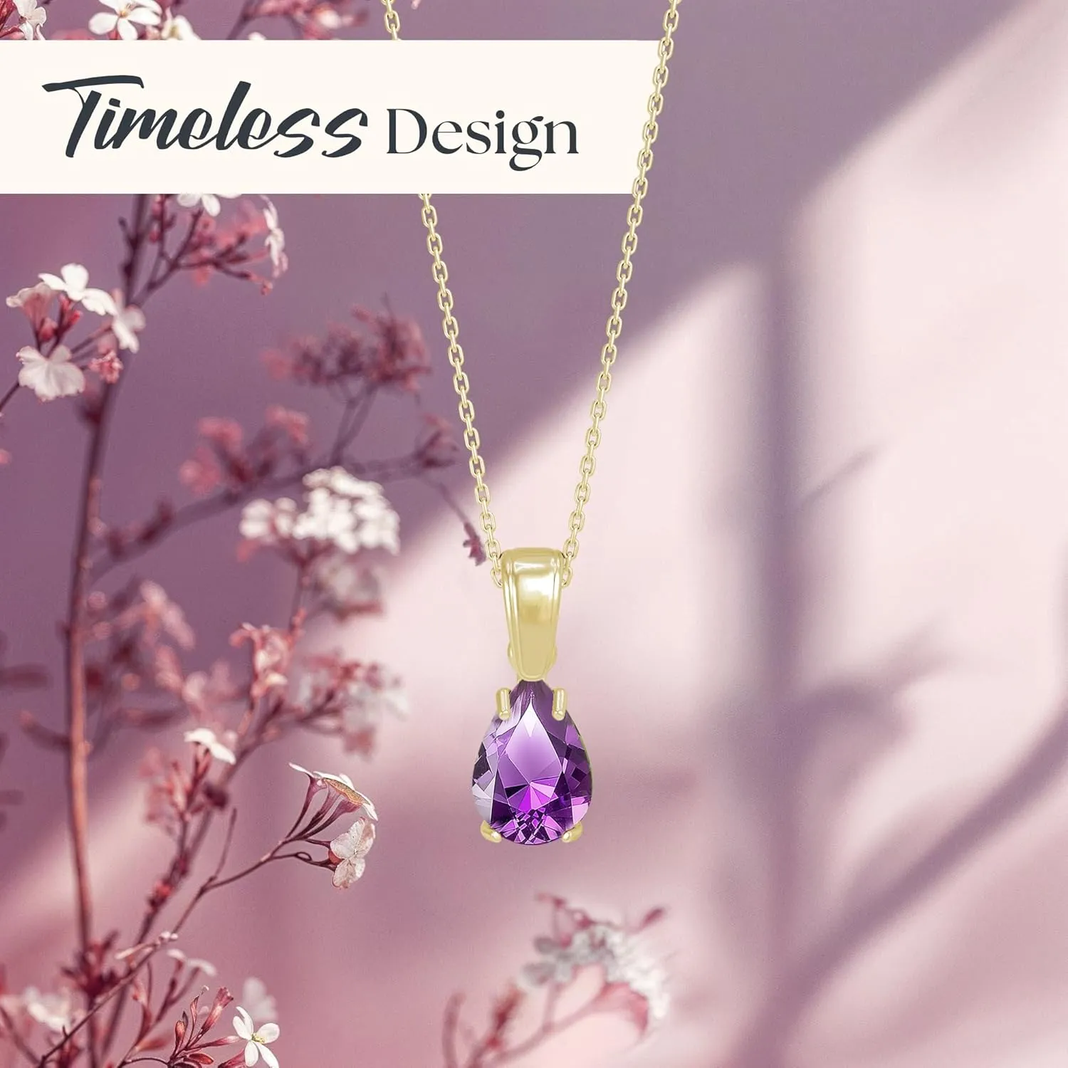 14K Gold Plated Amethyst Necklace for Women - February Birthestone Teardrop Necklace - Gold Jewelry for Women - Dainty Gold Necklace - Everyday Necklaces - Gold Necklaces for Women