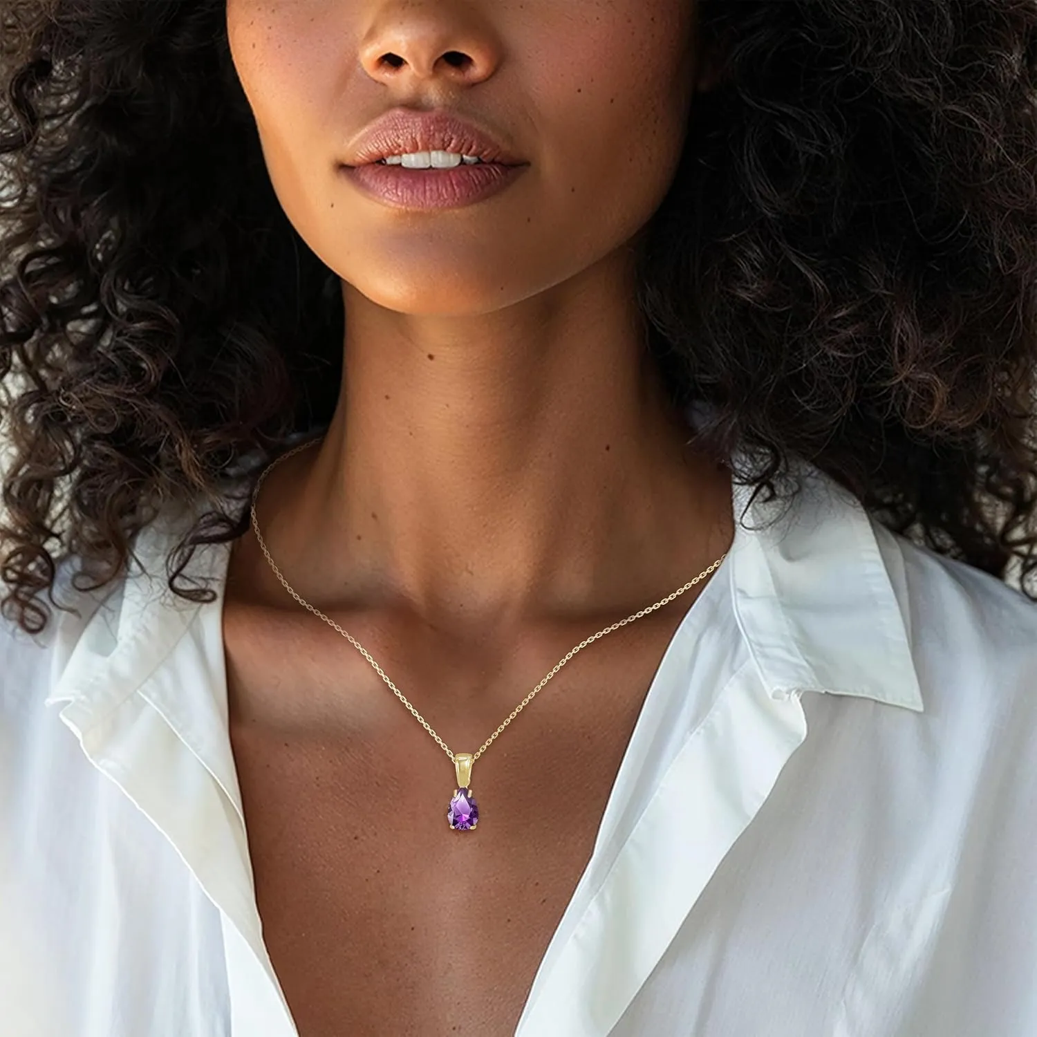 14K Gold Plated Amethyst Necklace for Women - February Birthestone Teardrop Necklace - Gold Jewelry for Women - Dainty Gold Necklace - Everyday Necklaces - Gold Necklaces for Women