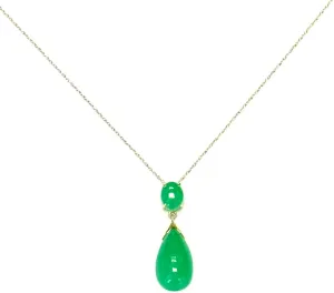 14K Yellow gold Genuine Jade Drop Shape Pendant
