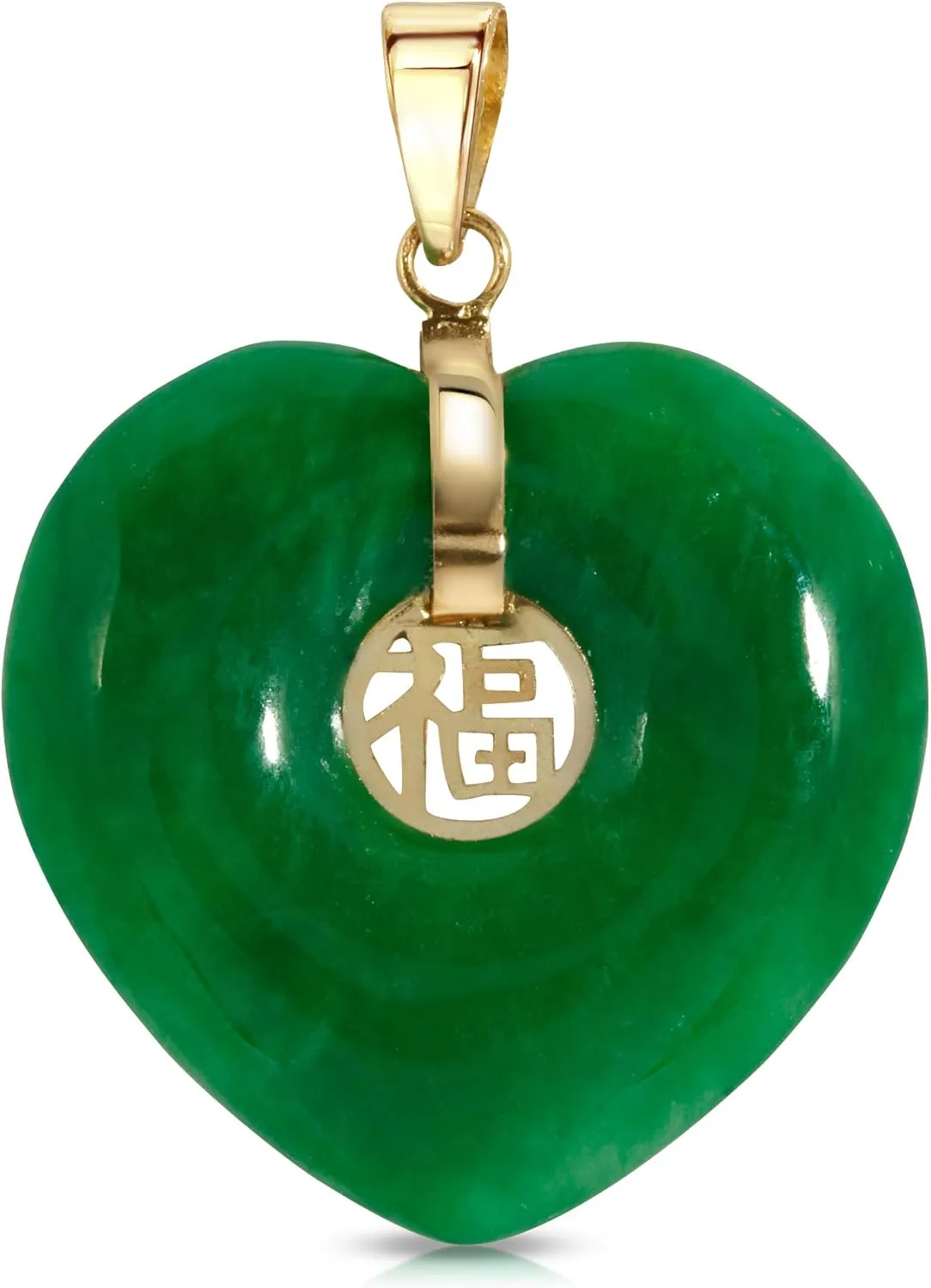 14K Yellow Gold Genuine Jade Good Fortune Heart Pendant