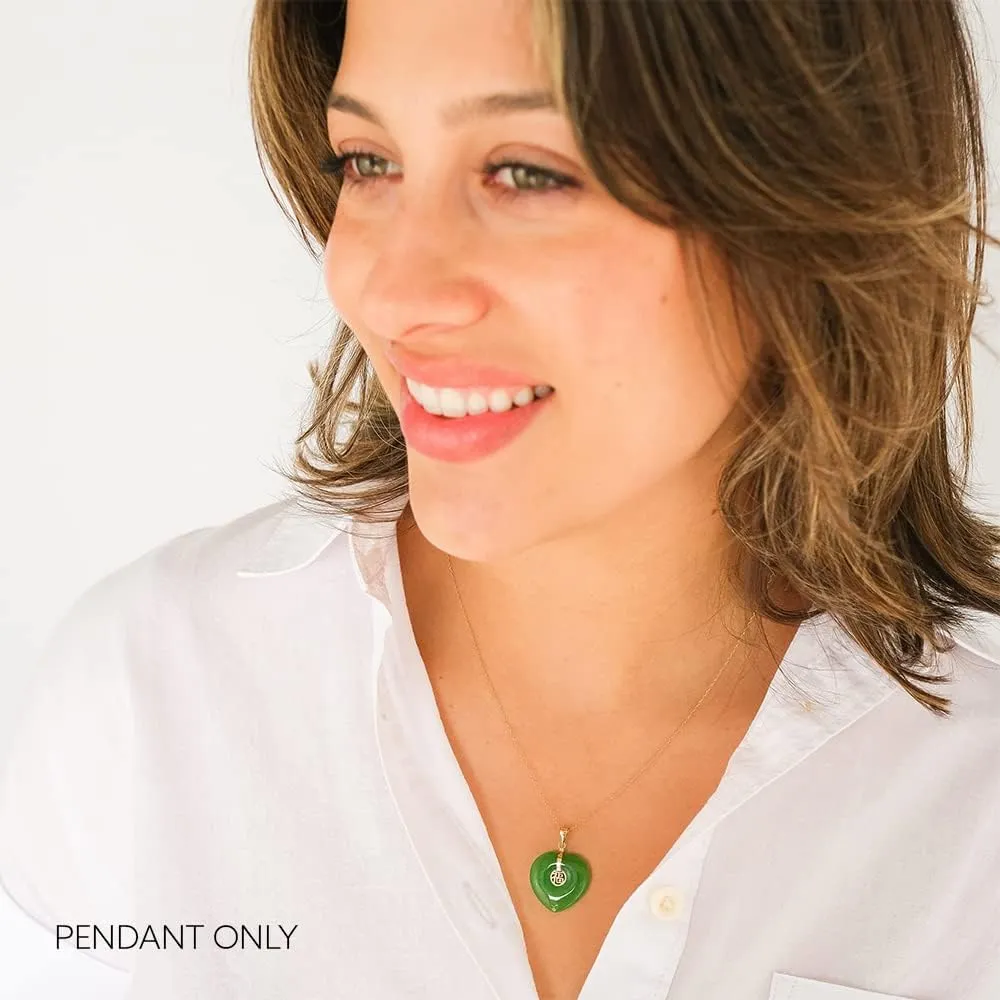 14K Yellow Gold Genuine Jade Good Fortune Heart Pendant