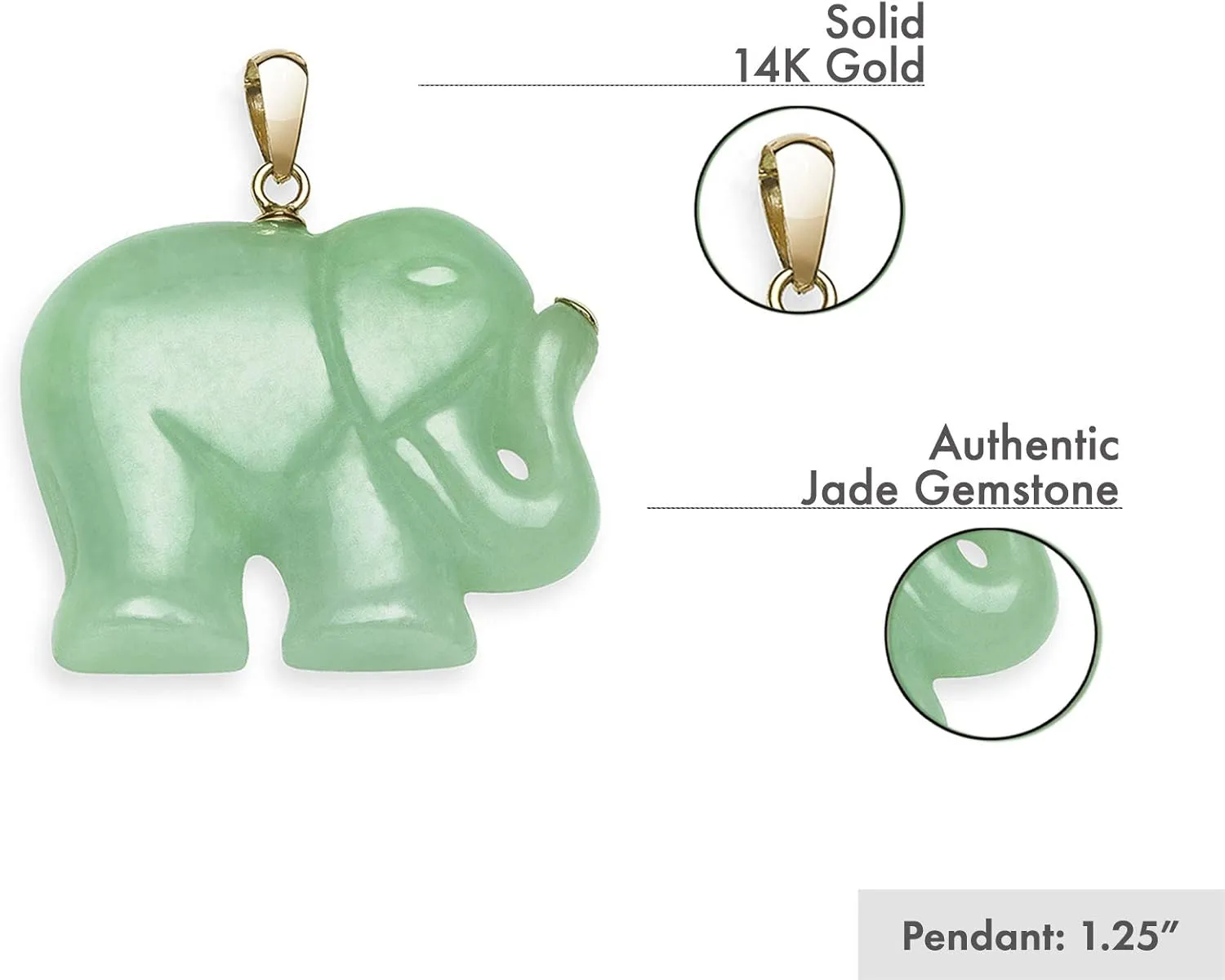 14k Yellow Gold Natural Jade Elephant Necklace Pendant Charm