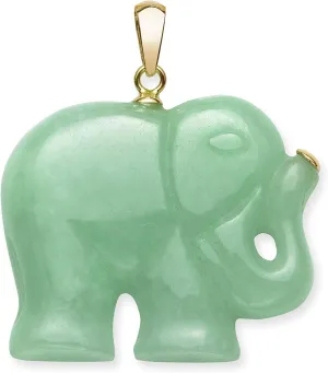 14k Yellow Gold Natural Jade Elephant Necklace Pendant Charm