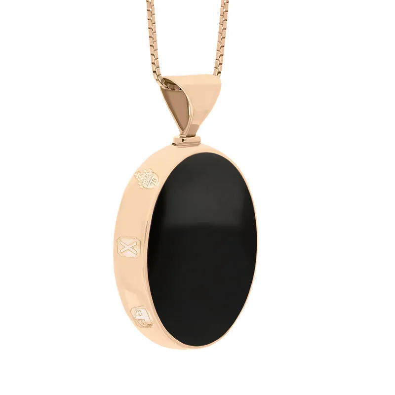 18ct Rose Gold Whitby Jet Malachite Queens Jubilee Hallmark Double Sided Oval Necklace