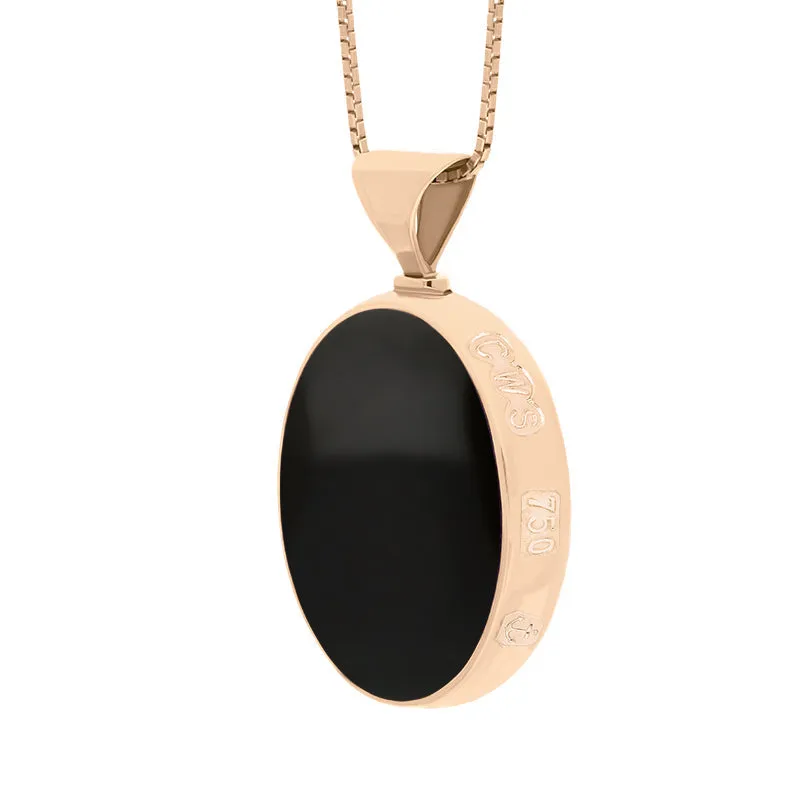 18ct Rose Gold Whitby Jet Malachite Queens Jubilee Hallmark Double Sided Oval Necklace