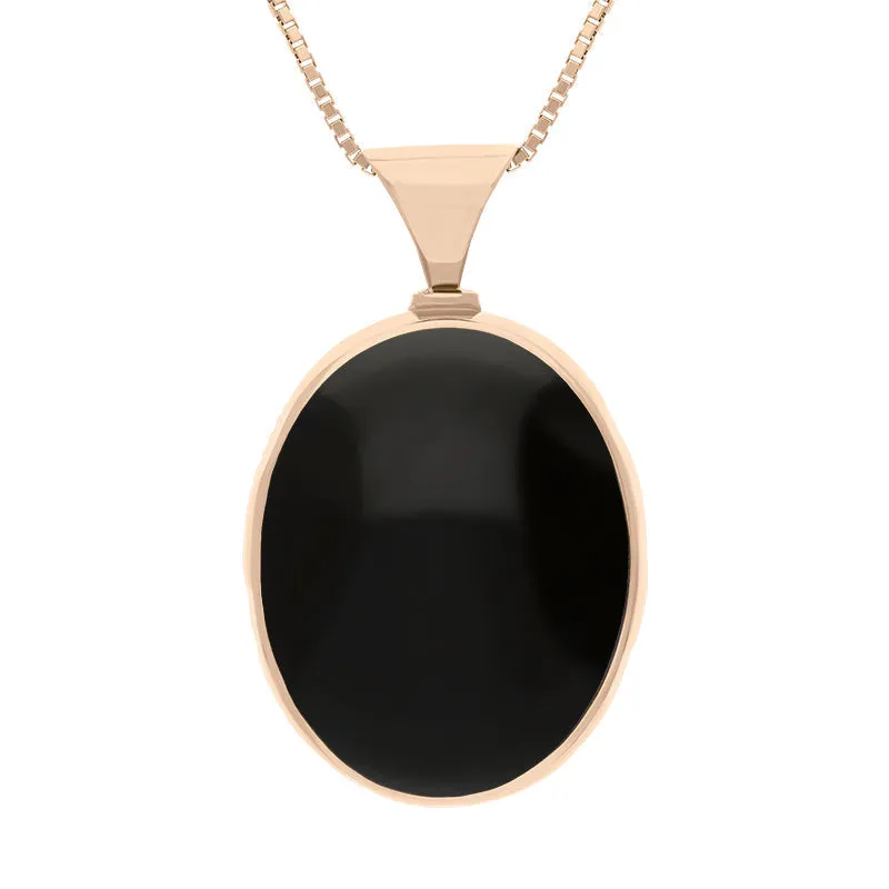 18ct Rose Gold Whitby Jet Malachite Queens Jubilee Hallmark Double Sided Oval Necklace