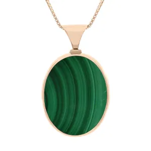 18ct Rose Gold Whitby Jet Malachite Queens Jubilee Hallmark Double Sided Oval Necklace