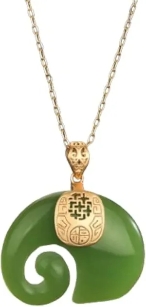 18" Jade Elephant Pendant Necklace Charm 18K Gold Plated Chain Retro Dainty Gemstone Gift For Women, Family, Anniversary, Her, Weddings, Birthdays, Wife, Mother, Mom (Green Jade Stone)