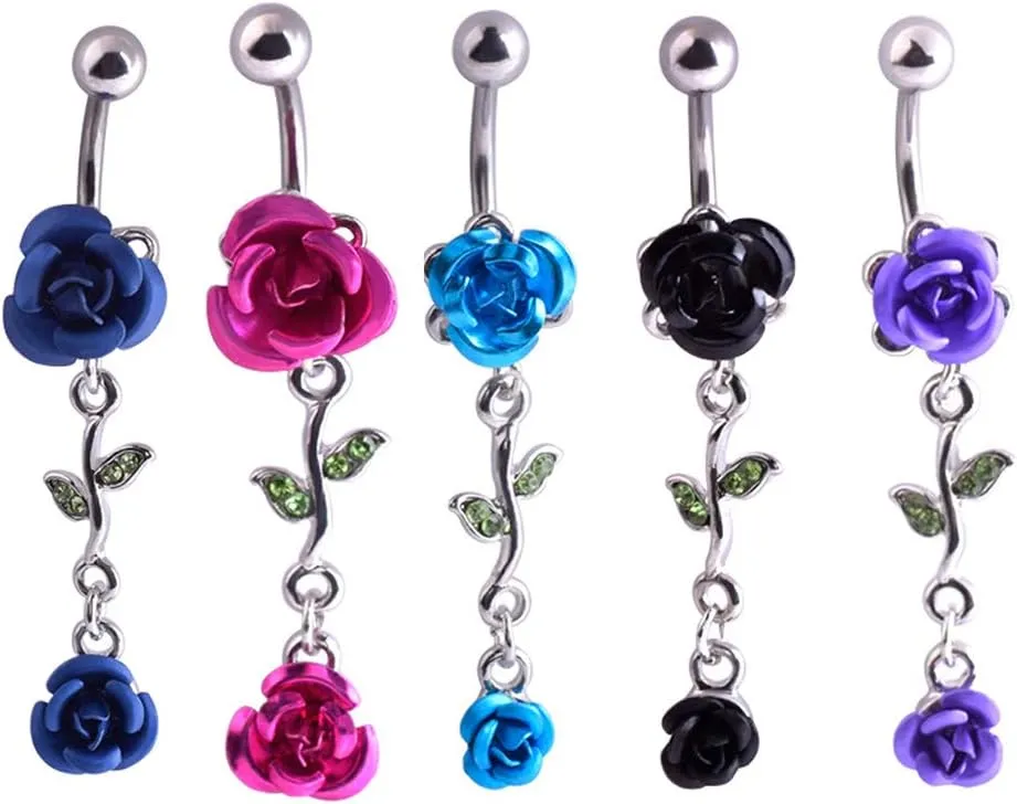 1Pc Belly Button Ring Women Dual Rose Flower Navel Ring Body Piercing Jewelry Gift Purple