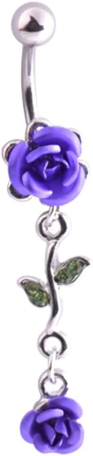 1Pc Belly Button Ring Women Dual Rose Flower Navel Ring Body Piercing Jewelry Gift Purple