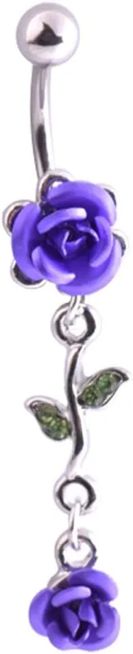 1Pc Belly Button Ring Women Dual Rose Flower Navel Ring Body Piercing Jewelry Gift Purple