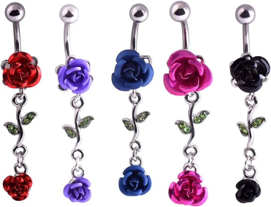 1Pc Belly Button Ring Women Dual Rose Flower Navel Ring Body Piercing Jewelry Gift Purple