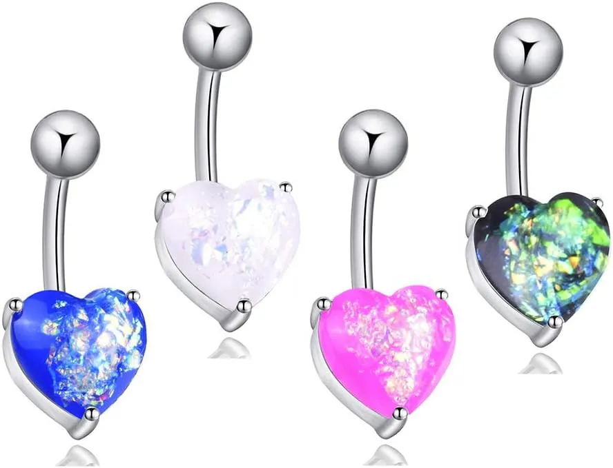 1Pc Heart Faux Opal Belly Button Ring Barbell Navel Ring Women Piercing Jewelry Gift Blue