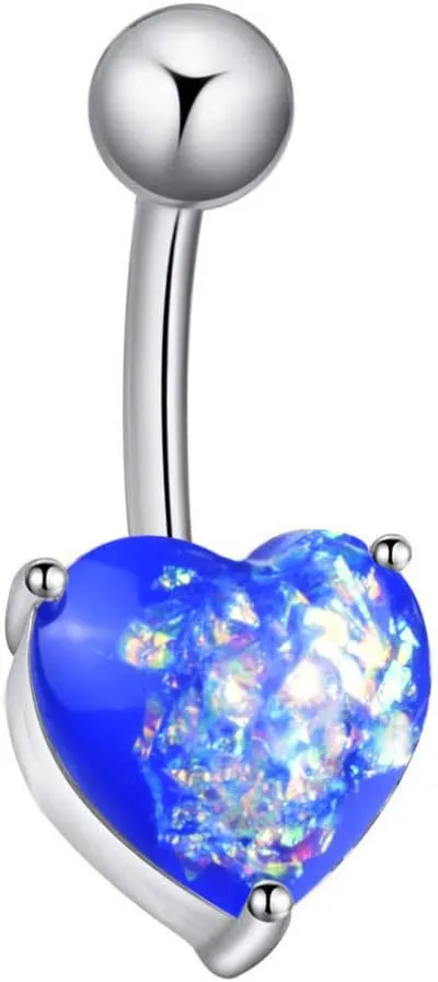 1Pc Heart Faux Opal Belly Button Ring Barbell Navel Ring Women Piercing Jewelry Gift Blue
