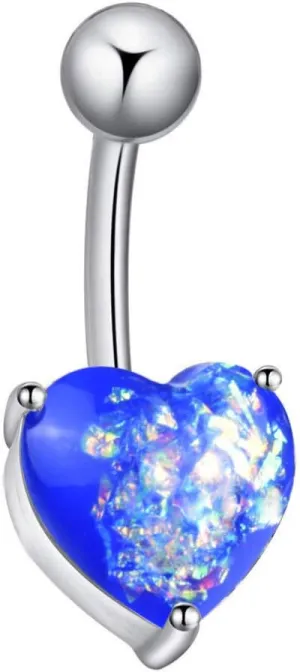 1Pc Heart Faux Opal Belly Button Ring Barbell Navel Ring Women Piercing Jewelry Gift Blue