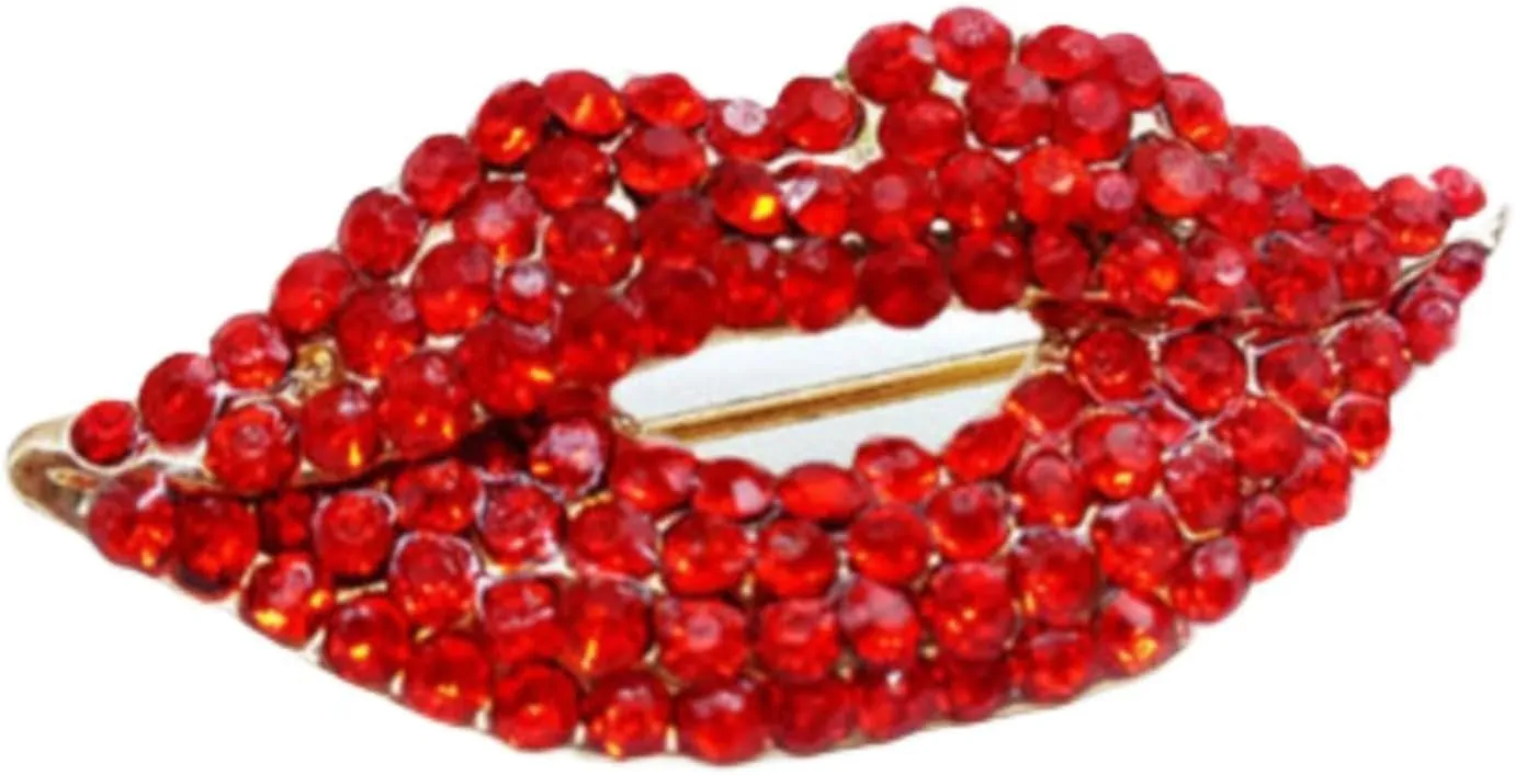 1Pc Red Small Crystal Lip Kiss Brooches Pin Women Alloy Enamel Rhinestone Collar Corsage Jewelry Valentine's Day Gifts,Brooches and Pins,Small in Size and Light in Weight,Women's Brooches and Pins
