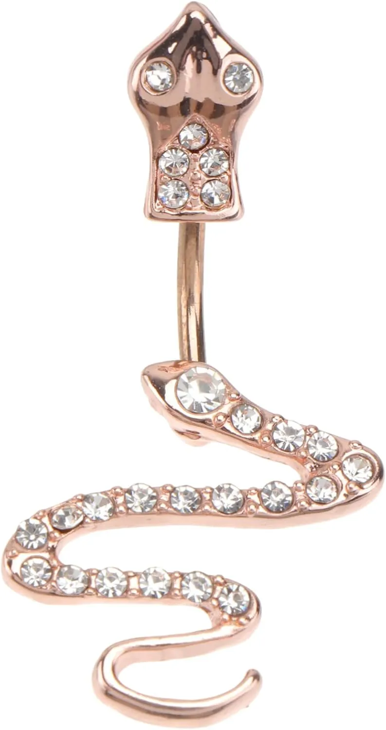 1Pc Rose Golden Snake Zircon Navel Ring Stylish Belly Button Jewelry for Women Design Accessory for Parties Events Comfortable