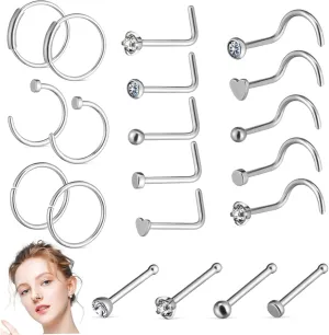 1Set Stainless Steel Nose Studs Shaped Hoop Nose Rings Comfortable Wear Versatile Jewelry for Women Durable Body Piercings Elegant Styles