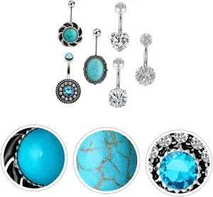 1set Zircon Turquoise Belly Button Rings Creative Navel Nails Piercing Jewelry for Body Piercings Buckle Rings with Unique Design