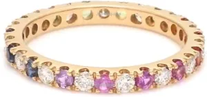 2 mm Rainbow Sapphire and Diamond Eternity Band Ring in 14k Gold | Natural Multi Sapphire Diamond Stackable Ombre Rainbow Alternating Stackable Ring