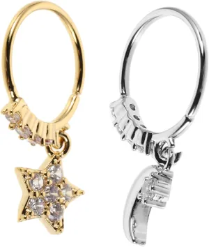 2 Pcs Creative Metal Nose Rings for Women Star and Crescent Dangle Design with Sparkling Accents for Daily Wear and Stylish Occasions Durable and Easy to Use