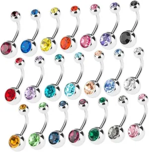 21pcs Decorative Round Ball Navel Rings Random Color Stainless Steel Belly Button Studs for Parties Dances and Performance Unique Design with Rhinestones Durable and Random Color