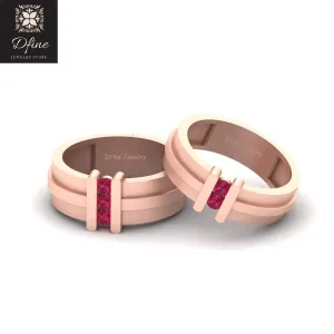 2Pc His and Her Promise Rings Pink Diamond Matching Couple Bands Valentine's Day Gift