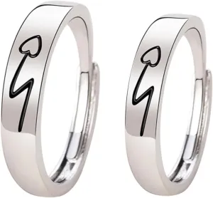 2Pcs Adjustable Couple Finger Rings for Women Love Matching Jewelry Heart Shaped Open Ring Valentine Day Present for Lovers Durable Material