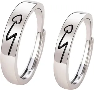 2pcs Adjustable Rings Heart Design Open Rings for Men and Women Unique Valentine Durable Finger Jewelry for Daily Wear and Special Occasions
